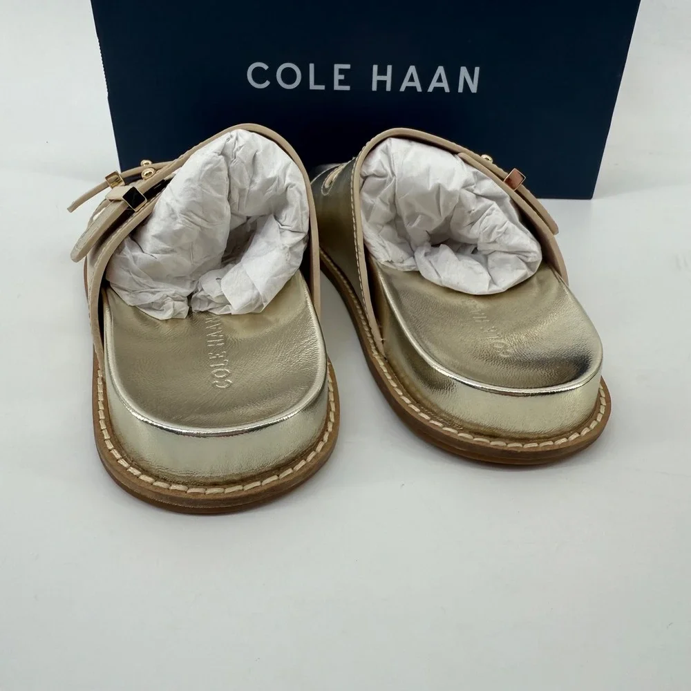 Cole Haan Marisol Footbed‎ Sandal Soft Gold Leather Slides Women Size 6 B